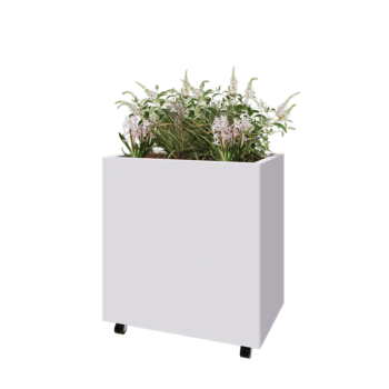 Ζαρντινιέρα από χάλυβα - Ορθογώνιο - 80 x 50 x 80 cm - RAL9010 ματ (λευκό) - Με πλάκα βάσης - Με τροχούς
