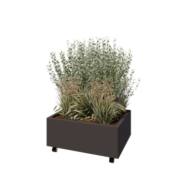 Ζαρντινιέρα από χάλυβα - Ορθογώνιο - 80 x 60 x 30 cm - RAL7016 ματ (ανθρακί γκρι) - Με πλάκα βάσης - Με τροχούς