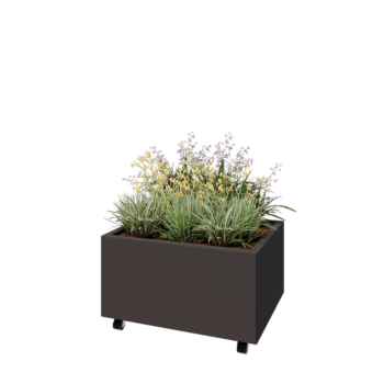 Ζαρντινιέρα από χάλυβα - Ορθογώνιο - 80 x 60 x 40 cm - RAL7016 ματ (ανθρακί γκρι) - Με πλάκα βάσης - Με τροχούς
