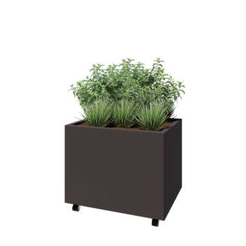 Ζαρντινιέρα από χάλυβα - Ορθογώνιο - 80 x 60 x 60 cm - Άλλο χρώμα RAL - Με πλάκα βάσης - Με τροχούς