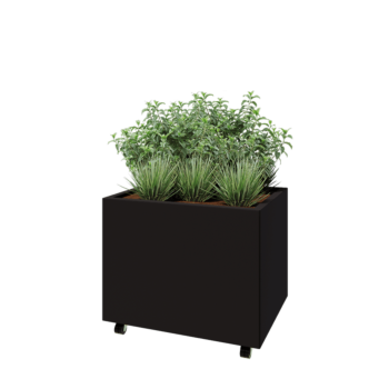 Ζαρντινιέρα από χάλυβα - Ορθογώνιο - 80 x 60 x 60 cm - RAL9005 ματ (μαύρο) - Με πλάκα βάσης - Με τροχούς