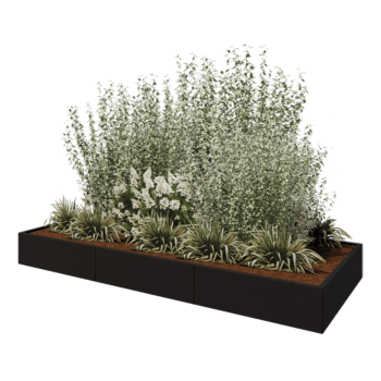 Ζαρντινιέρα XXL από χάλυβα - Ορθογώνιο - 300 x 120 x 30 cm - RAL9005 ματ (μαύρο) - Με πλάκα βάσης