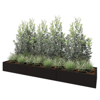 Ζαρντινιέρα XXL από χάλυβα - Ορθογώνιο - 300 x 60 x 30 cm - RAL9005 ματ (μαύρο) - Με πλάκα βάσης