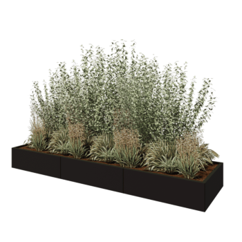 Ζαρντινιέρα XXL από χάλυβα - Ορθογώνιο - 300 x 80 x 30 cm - RAL9005 ματ (μαύρο) - Με πλάκα βάσης