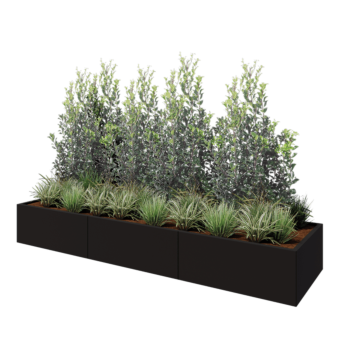 Ζαρντινιέρα XXL από χάλυβα - Ορθογώνιο - 300 x 80 x 40 cm - RAL9005 ματ (μαύρο) - Με πλάκα βάσης