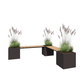 Ζαρντινιέρα από χάλυβα - Τετράγωνο - Γωνιακή διάταξη - 221,2 x 221,2 x 50 cm - RAL7016 ματ (ανθρακί γκρι) - Χωρίς πλάκα βάσης - Με παγκάκι