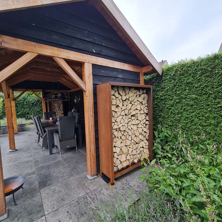 Ραφιέρα καυσόξυλων από ατσάλι corten Indiana 180 x 100 x 40 cm