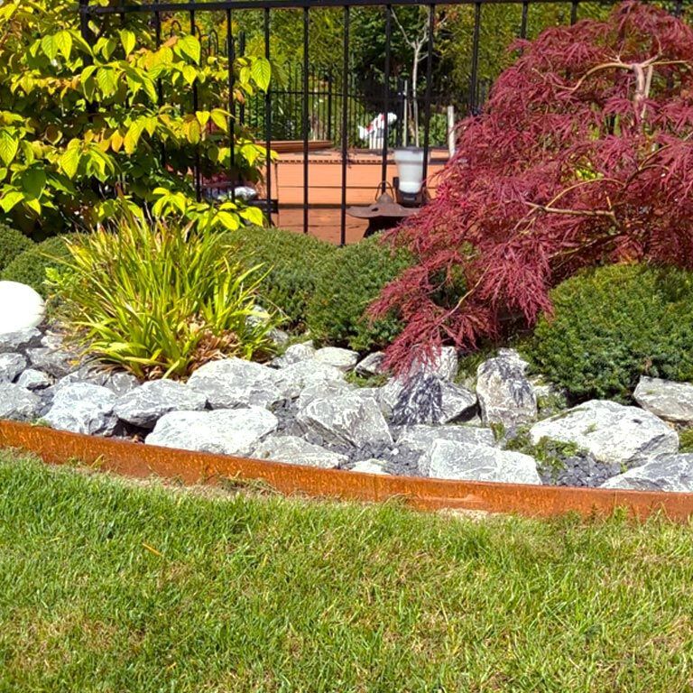 Χωρίσματα γκαζόν από ατσάλι corten επίπεδο 13 cm πλήρες σετ ανά 15 μέτρα