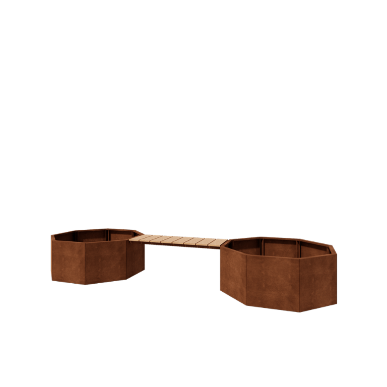 Ζαρντινιέρα από χάλυβα Corten - Οκτάγωνο - 362,6 x 120,7 x 50 cm - Με παγκάκι - Χωρίς πλάκα βάσης