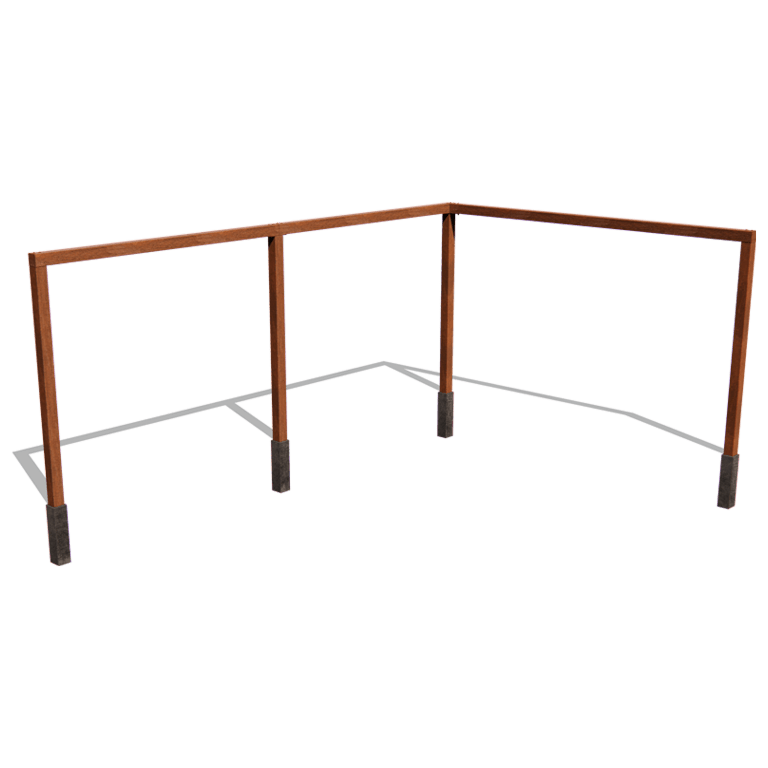 Πέργκολα από ατσάλι corten γωνιακή διαμόρφωση 600 x 412 cm
