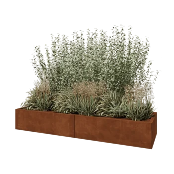Ζαρντινιέρα XXL από χάλυβα Corten - Ορθογώνιο - 200 x 60 x 30 cm - Με πλάκα βάσης