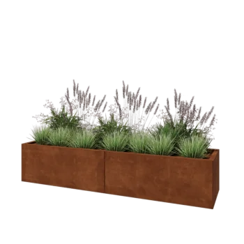 Ζαρντινιέρα XXL από χάλυβα Corten - Ορθογώνιο - 200 x 50 x 40 cm - Με πλάκα βάσης