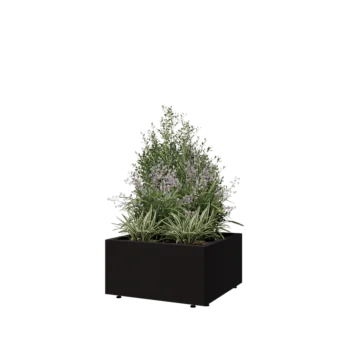 Ζαρντινιέρα από χάλυβα - Τετράγωνο - 60 x 60 x 30 cm - RAL9005 ματ (μαύρο) - Με πλάκα βάσης - Με πόδια
