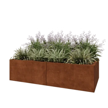 Ζαρντινιέρα XXL από χάλυβα Corten - Ορθογώνιο - 200 x 100 x 50 cm - Με πλάκα βάσης