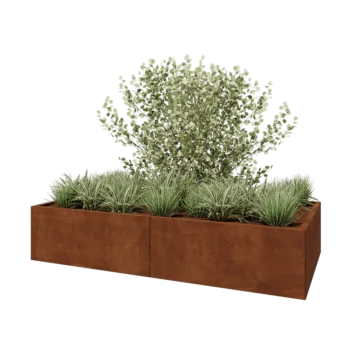 Ζαρντινιέρα XXL από χάλυβα Corten - Ορθογώνιο - 200 x 100 x 40 cm - Με πλάκα βάσης