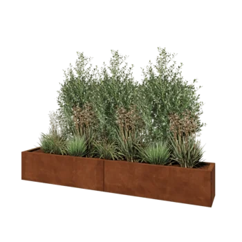 Ζαρντινιέρα XXL από χάλυβα Corten - Ορθογώνιο - 200 x 30 x 30 cm - Με πλάκα βάσης