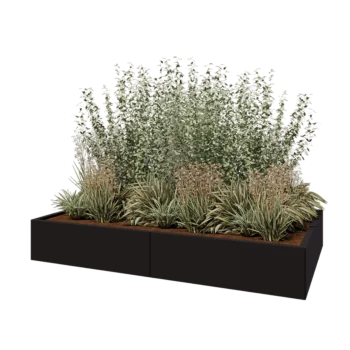 Ζαρντινιέρα XXL από χάλυβα - Ορθογώνιο - 200 x 120 x 30 cm - RAL9005 ματ (μαύρο) - Με πλάκα βάσης