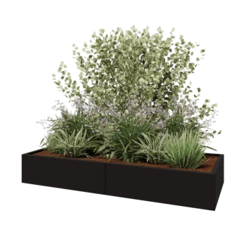 Ζαρντινιέρα XXL από χάλυβα - Ορθογώνιο - 200 x 80 x 30 cm - RAL9005 ματ (μαύρο) - Με πλάκα βάσης