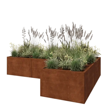Ζαρντινιέρα από χάλυβα Corten - Σχήμα L - 300 x 200 x 60 cm - Χωρίς πλάκα βάσης