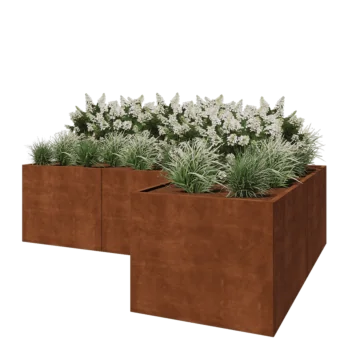 Ζαρντινιέρα από χάλυβα Corten - Σχήμα L - 300 x 200 x 80 cm - Χωρίς πλάκα βάσης