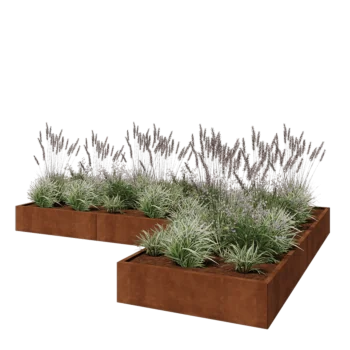 Ζαρντινιέρα από χάλυβα Corten - Σχήμα L - 360 x 240 x 30 cm - Χωρίς πλάκα βάσης