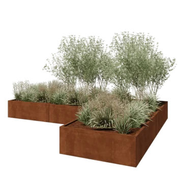 Ζαρντινιέρα από χάλυβα Corten - Σχήμα L - 360 x 240 x 40 cm - Χωρίς πλάκα βάσης