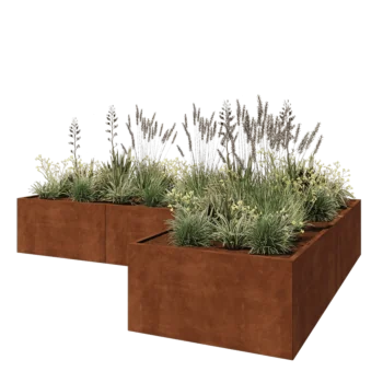 Ζαρντινιέρα από χάλυβα Corten - Σχήμα L - 360 x 240 x 60 cm - Χωρίς πλάκα βάσης