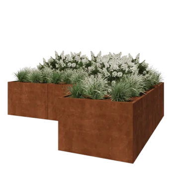 Ζαρντινιέρα από χάλυβα Corten - Σχήμα L - 360 x 240 x 80 cm - Χωρίς πλάκα βάσης
