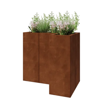 Ζαρντινιέρα από χάλυβα Corten - Σχήμα L - 90 x 60 x 80 cm - Με πλάκα βάσης