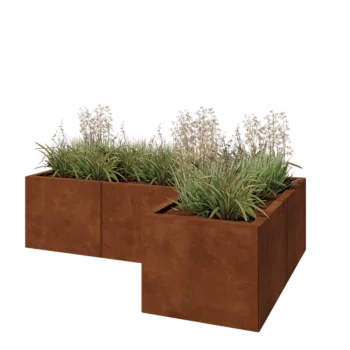 Ζαρντινιέρα από χάλυβα Corten - Σχήμα L - 150 x 100 x 40 cm - Με πλάκα βάσης