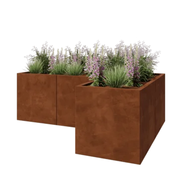 Ζαρντινιέρα από χάλυβα Corten - Σχήμα L - 180 x 120 x 60 cm - Με πλάκα βάσης