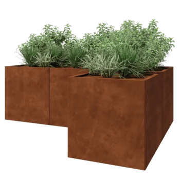 Ζαρντινιέρα από χάλυβα Corten - Σχήμα L - 210 x 140 x 70 cm - Με πλάκα βάσης