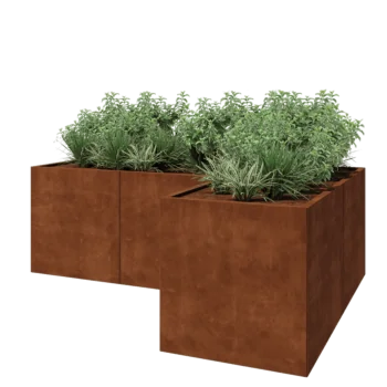 Ζαρντινιέρα από χάλυβα Corten - Σχήμα L - 240 x 160 x 80 cm - Με πλάκα βάσης