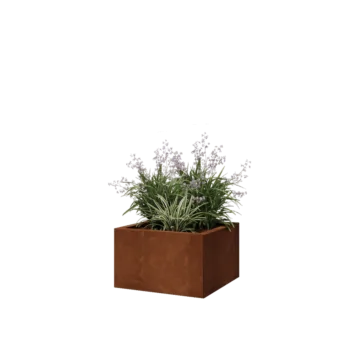 Ζαρντινιέρα από χάλυβα Corten - Τετράγωνο - 50 x 50 x 30 cm - Με πλάκα βάσης