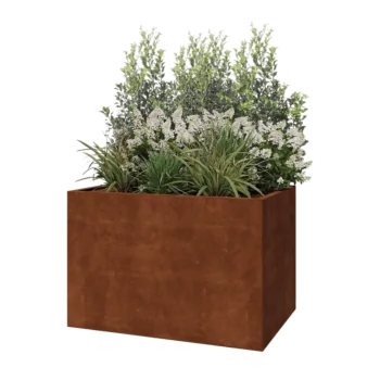 Ζαρντινιέρα από χάλυβα Corten - Ορθογώνιο - 120 x 80 x 80 cm - Με πλάκα βάσης