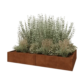 Ζαρντινιέρα XXL από χάλυβα Corten - Ορθογώνιο - 200 x 120 x 30 cm - Με πλάκα βάσης