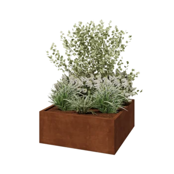 Ζαρντινιέρα από χάλυβα Corten - Τετράγωνο - 100 x 100 x 40 cm - Χωρίς πλάκα βάσης