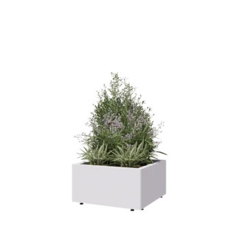 Ζαρντινιέρα από χάλυβα - Τετράγωνο - 60 x 60 x 30 cm - RAL9010 ματ (λευκό) - Με πλάκα βάσης - Με πόδια