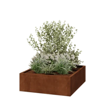 Ζαρντινιέρα από χάλυβα Corten - Τετράγωνο - 120 x 120 x 40 cm - Συγκολλημένο - Με πλάκα βάσης