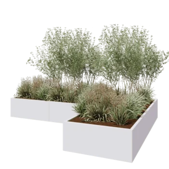 Ζαρντινιέρα από χάλυβα - Σχήμα L - 300 x 200 x 40 cm - RAL9010 ματ (λευκό) - Χωρίς πλάκα βάσης