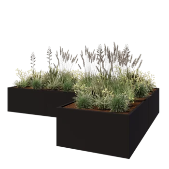 Ζαρντινιέρα από χάλυβα - Σχήμα L - 360 x 240 x 60 cm - RAL9005 ματ (μαύρο) - Χωρίς πλάκα βάσης