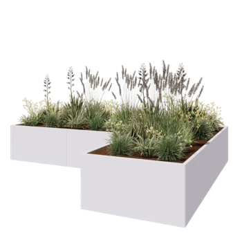 Ζαρντινιέρα από χάλυβα - Σχήμα L - 360 x 240 x 60 cm - RAL9010 ματ (λευκό) - Χωρίς πλάκα βάσης