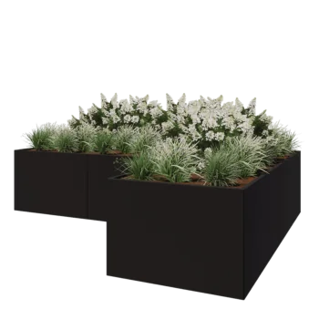 Ζαρντινιέρα από χάλυβα - Σχήμα L - 360 x 240 x 80 cm - RAL9005 ματ (μαύρο) - Χωρίς πλάκα βάσης
