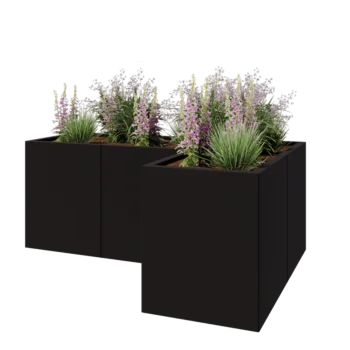 Ζαρντινιέρα από χάλυβα - Σχήμα L - 150 x 100 x 60 cm - RAL9005 ματ (μαύρο) - Με πλάκα βάσης