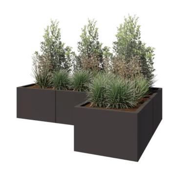 Ζαρντινιέρα από χάλυβα - Σχήμα L - 180 x 120 x 40 cm - RAL7016 ματ (ανθρακί γκρι) - Χωρίς πλάκα βάσης