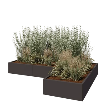 Ζαρντινιέρα από χάλυβα - Σχήμα L - 240 x 160 x 30 cm - RAL7016 ματ (ανθρακί γκρι) - Χωρίς πλάκα βάσης