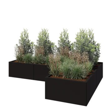 Ζαρντινιέρα από χάλυβα - Σχήμα L - 240 x 160 x 40 cm - RAL9005 ματ (μαύρο) - Με πλάκα βάσης