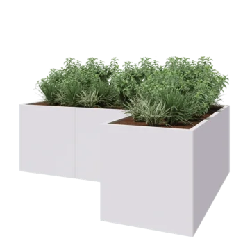 Ζαρντινιέρα από χάλυβα - Σχήμα L - 240 x 160 x 80 cm - RAL9010 ματ (λευκό) - Με πλάκα βάσης
