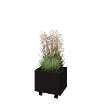 Ζαρντινιέρα από χάλυβα - Ορθογώνιο - 40 x 30 x 30 cm - RAL9005 ματ (μαύρο) - Με πλάκα βάσης - Με τροχούς