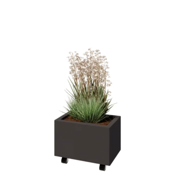 Ζαρντινιέρα από χάλυβα - Ορθογώνιο - 50 x 30 x 30 cm - Άλλο χρώμα RAL - Με πλάκα βάσης - Με τροχούς